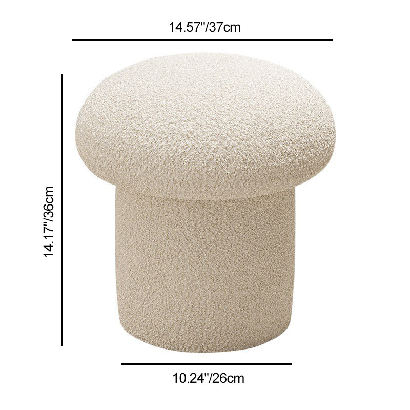 Scandinavian Contemporary Mushroom-Style Vanity Stool — Round Wood Cylinder with Lambswool, Bedroom Accent