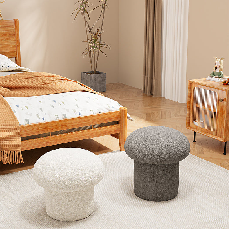 Scandinavian Contemporary Mushroom-Style Vanity Stool — Round Wood Cylinder with Lambswool, Bedroom Accent