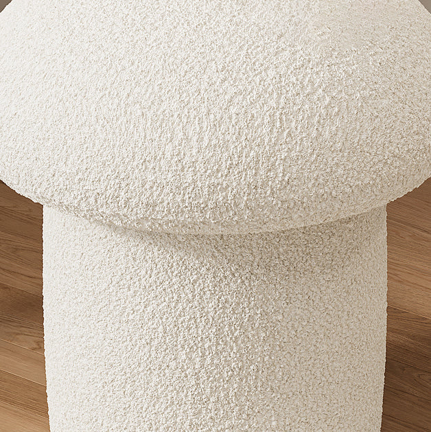 Scandinavian Contemporary Mushroom-Style Vanity Stool — Round Wood Cylinder with Lambswool, Bedroom Accent