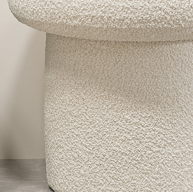Scandinavian Contemporary Mushroom-Style Vanity Stool — Round Wood Cylinder with Lambswool, Bedroom Accent