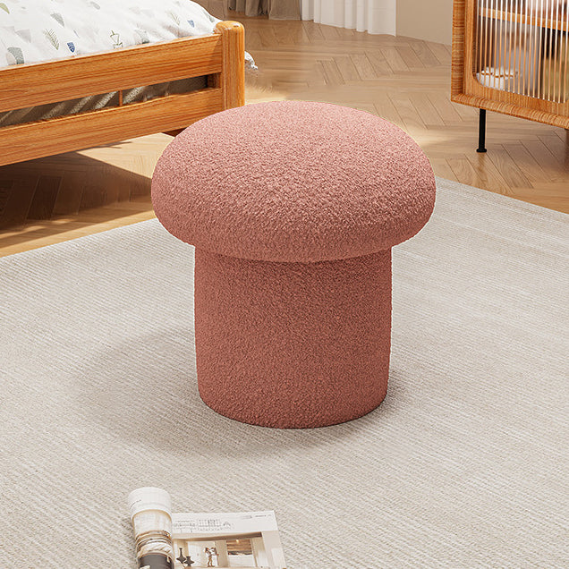 Scandinavian Contemporary Mushroom-Style Vanity Stool — Round Wood Cylinder with Lambswool, Bedroom Accent