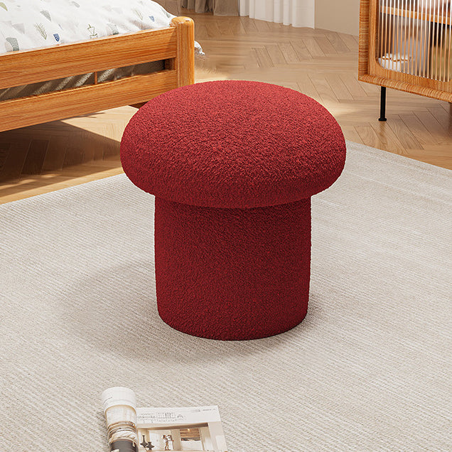Scandinavian Contemporary Mushroom-Style Vanity Stool — Round Wood Cylinder with Lambswool, Bedroom Accent