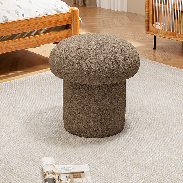 Scandinavian Contemporary Mushroom-Style Vanity Stool — Round Wood Cylinder with Lambswool, Bedroom Accent
