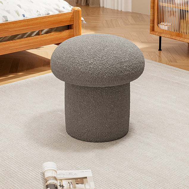 Scandinavian Contemporary Mushroom-Style Vanity Stool — Round Wood Cylinder with Lambswool, Bedroom Accent