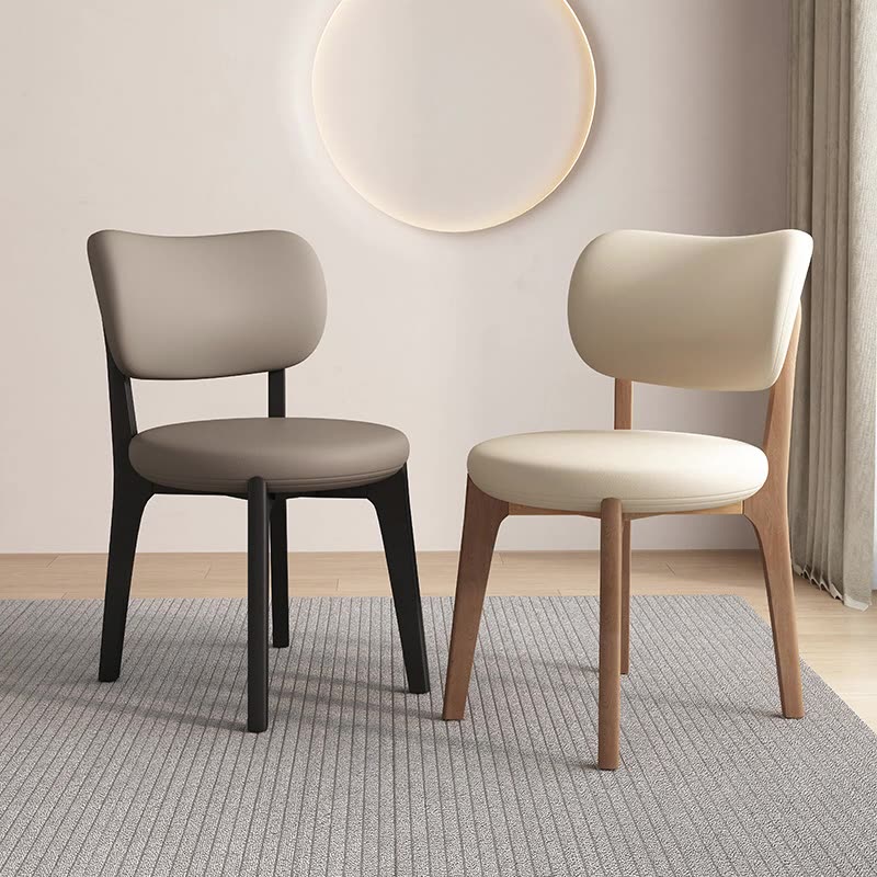Contemporary Scandinavian Oak Dining Chair with Faux Leather Upholstery and Round-Curved Backrest – Ideal for Dining Rooms