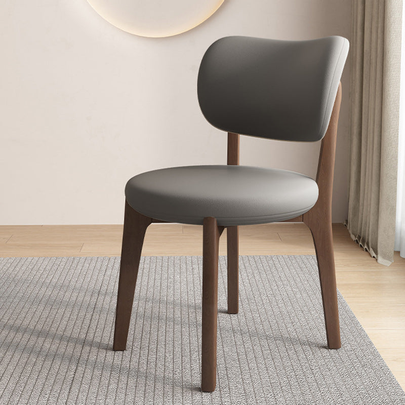 Contemporary Scandinavian Oak Dining Chair with Faux Leather Upholstery and Round-Curved Backrest – Ideal for Dining Rooms