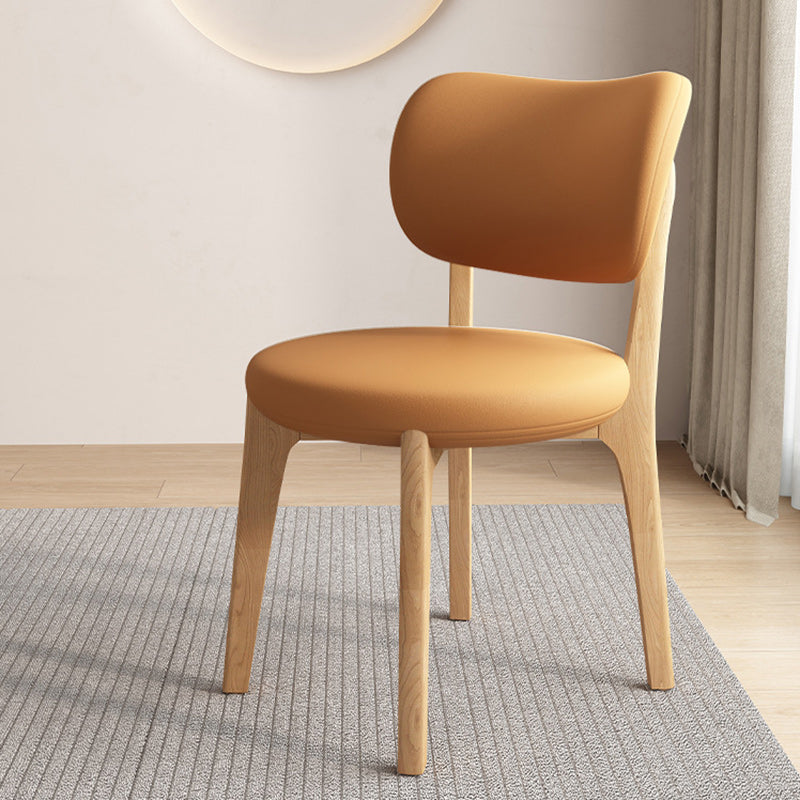 Contemporary Scandinavian Oak Dining Chair with Faux Leather Upholstery and Round-Curved Backrest – Ideal for Dining Rooms