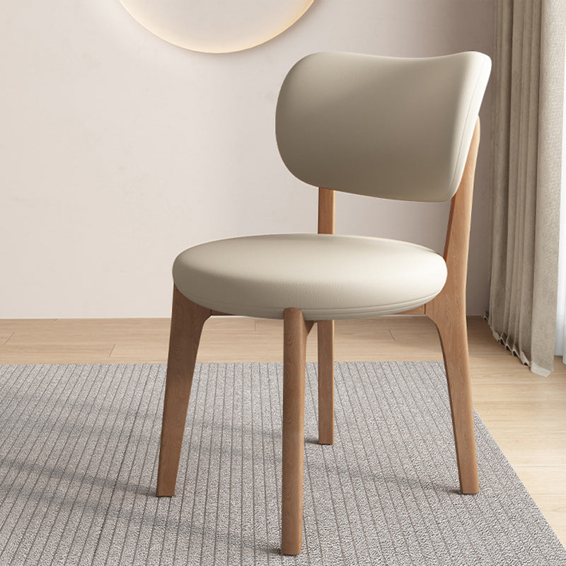 Contemporary Scandinavian Oak Dining Chair with Faux Leather Upholstery and Round-Curved Backrest – Ideal for Dining Rooms