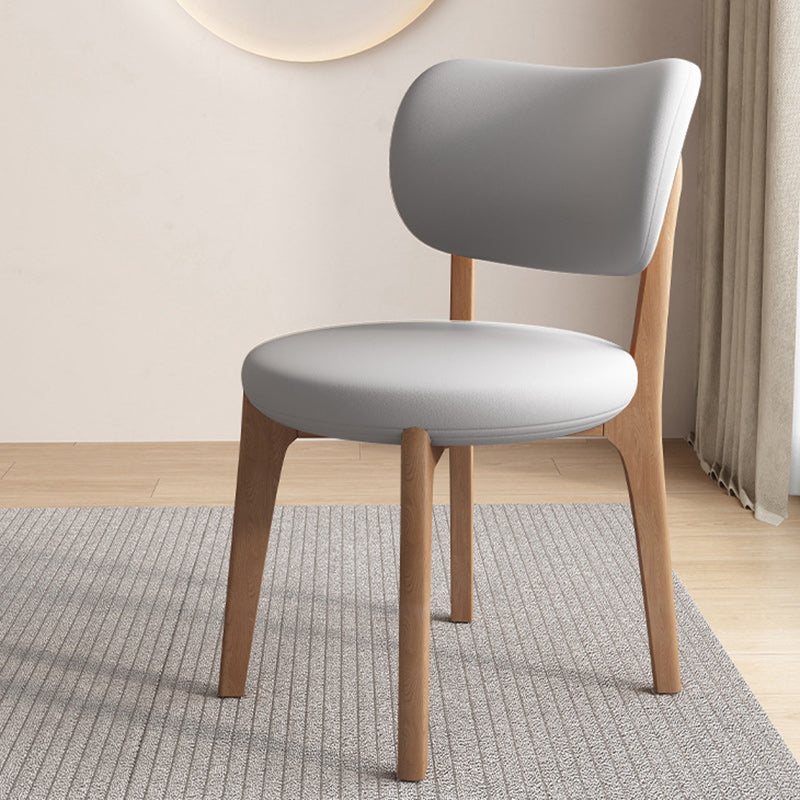 Contemporary Scandinavian Oak Dining Chair with Faux Leather Upholstery and Round-Curved Backrest – Ideal for Dining Rooms