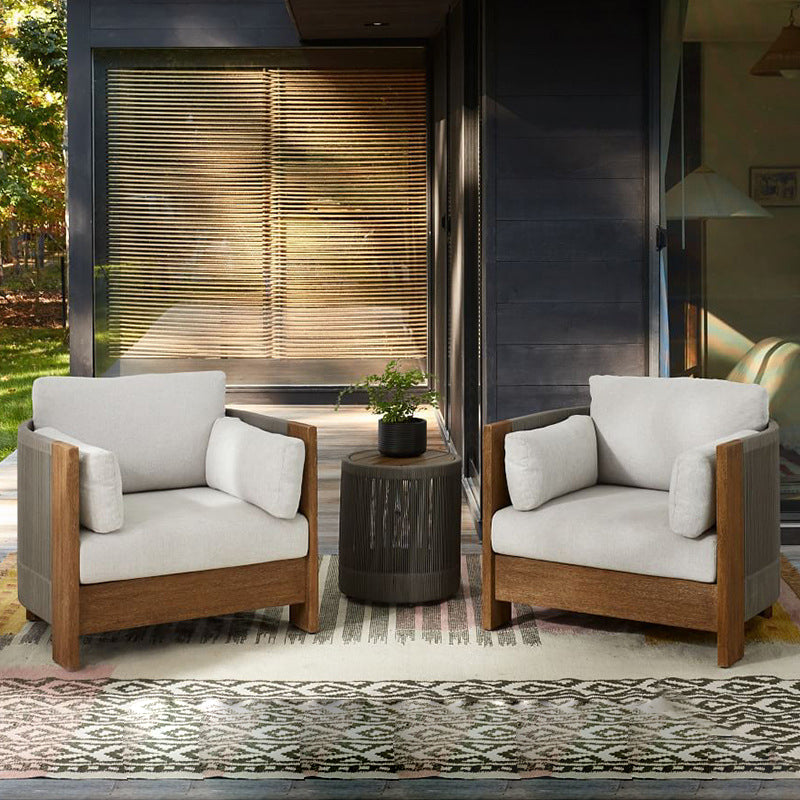 Modern Luxury Square Solid Wood Outdoor Sofa with Sponge Rope Cushions, Backrest and Armrests
