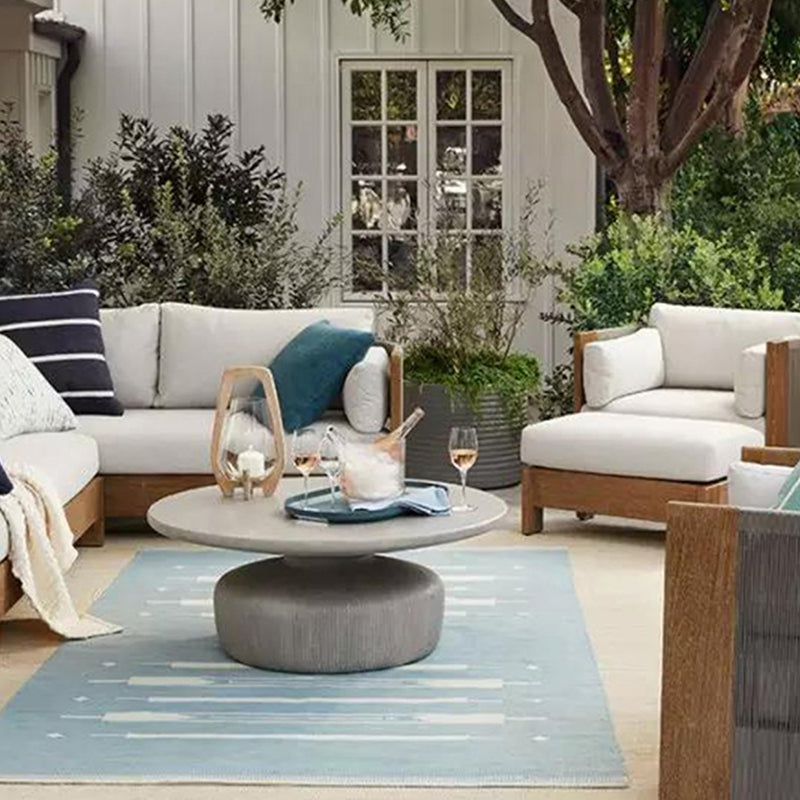 Modern Luxury Square Solid Wood Outdoor Sofa with Sponge Rope Cushions, Backrest and Armrests