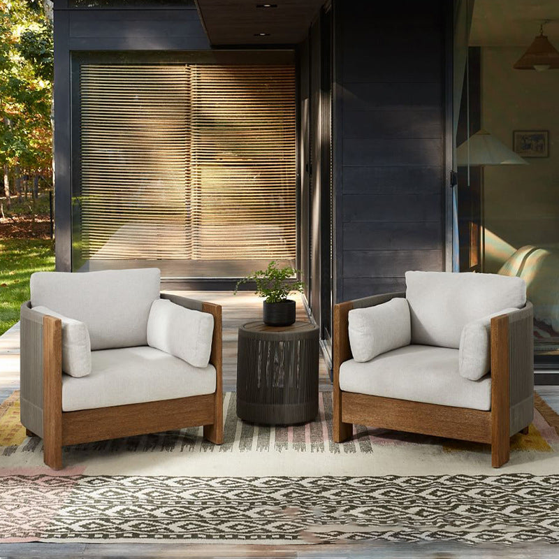Modern Luxury Square Solid Wood Outdoor Sofa with Sponge Rope Cushions, Backrest and Armrests