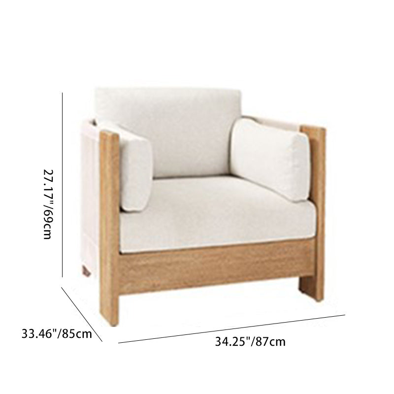 Modern Luxury Square Solid Wood Outdoor Sofa with Sponge Rope Cushions, Backrest and Armrests