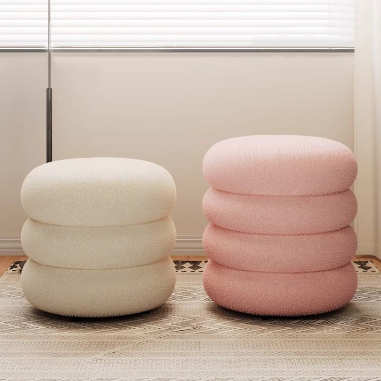 Modern Minimalist Cylinder-Frame Vanity Stool in Solid Wood with Lambswool Cushion — Perfect for the Bedroom