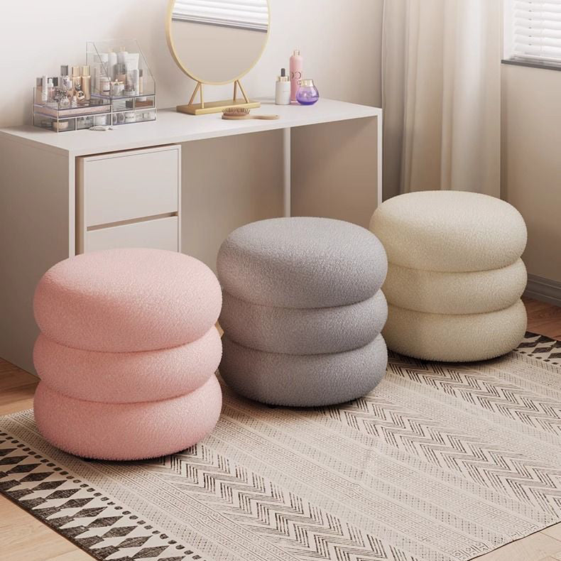 Modern Minimalist Cylinder-Frame Vanity Stool in Solid Wood with Lambswool Cushion — Perfect for the Bedroom