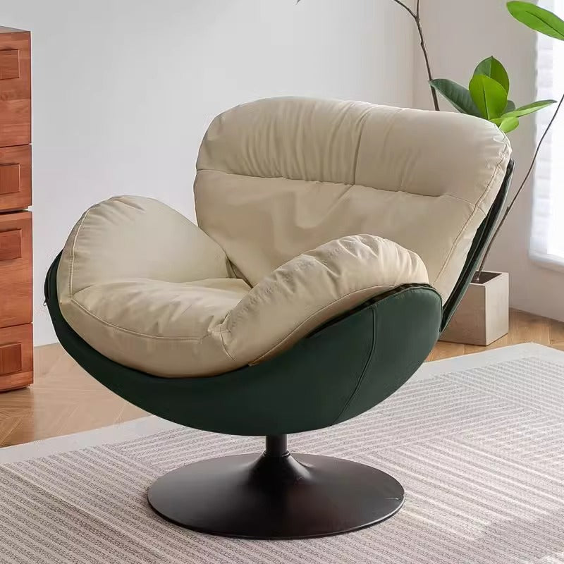 Nordic Contemporary Armless Swivel Sofa with Circular Arc Carbon Steel Frame, Velvet-Cotton Upholstery and Pearly Plastic Accents – Living Room