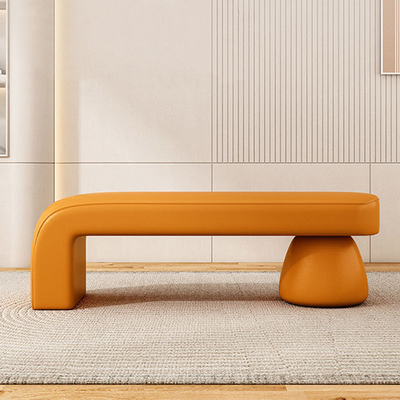 Luxurious Contemporary Wood-Strip PU Leather Cushioned Bench – Armless, Backless Living Room Accent