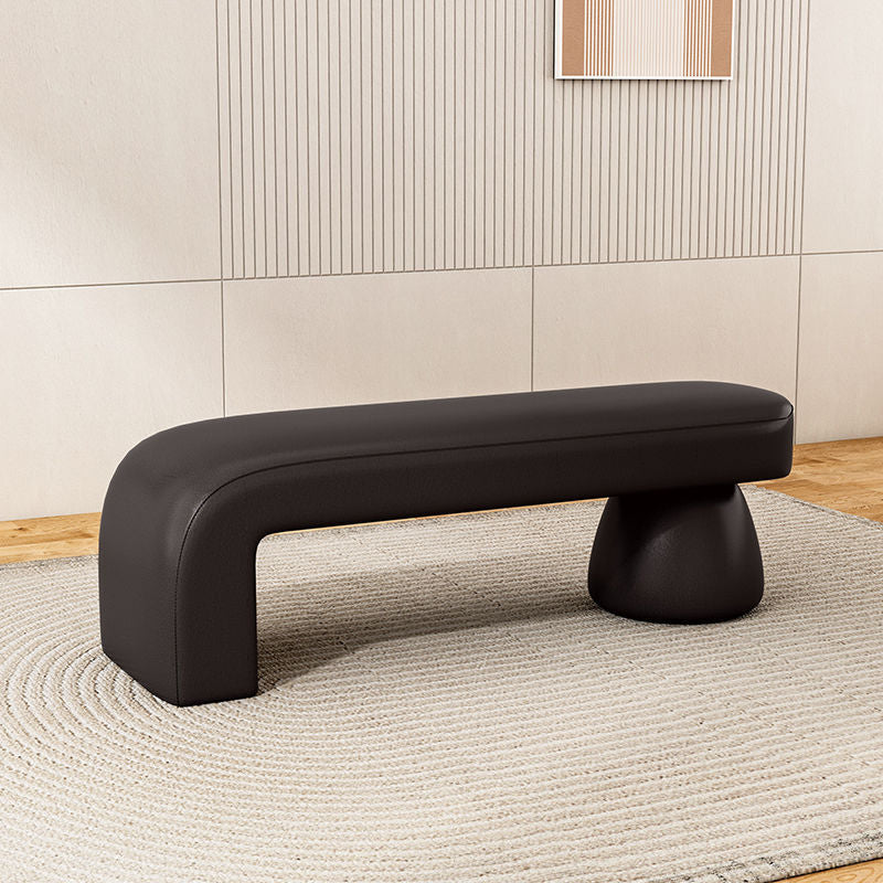 Luxurious Contemporary Wood-Strip PU Leather Cushioned Bench – Armless, Backless Living Room Accent