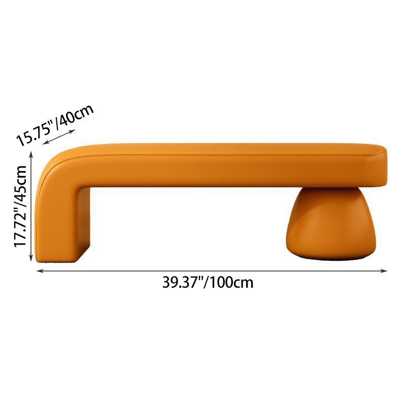 Luxurious Contemporary Wood-Strip PU Leather Cushioned Bench – Armless, Backless Living Room Accent