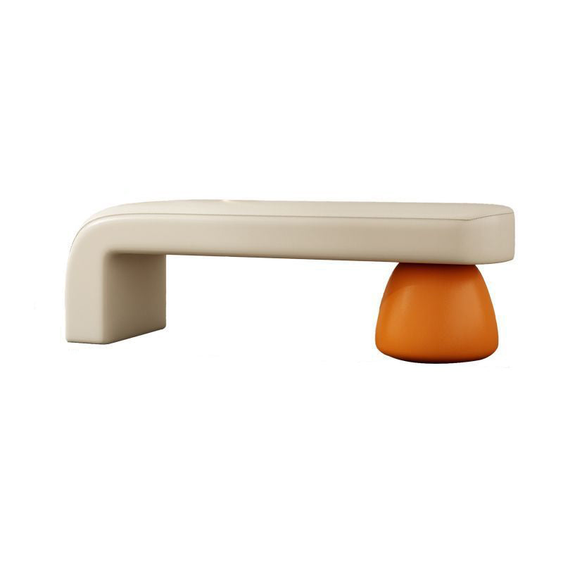 Luxurious Contemporary Wood-Strip PU Leather Cushioned Bench – Armless, Backless Living Room Accent