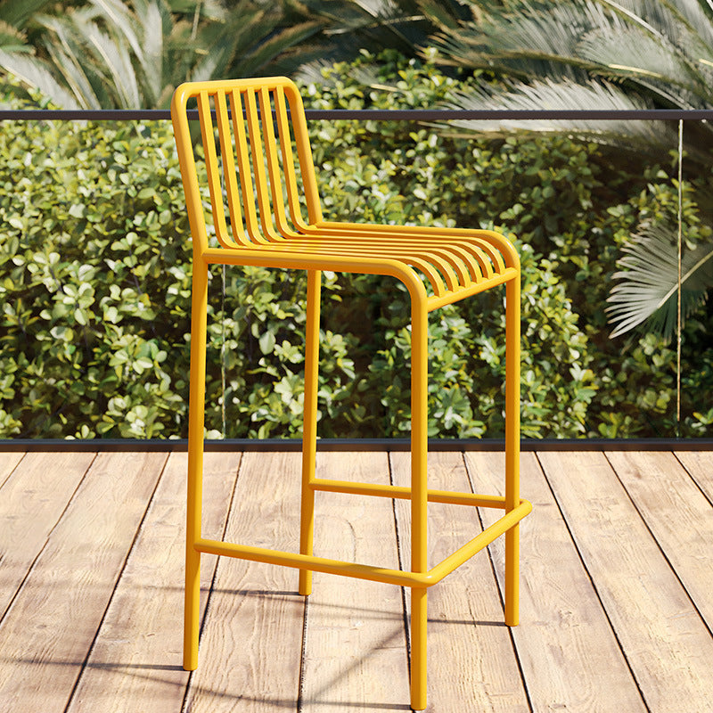 Sleek Modern Minimalist Rectangular Skeleton Iron Outdoor Bar Stool, Armless for Garden