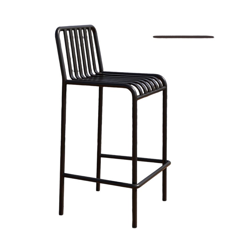 Sleek Modern Minimalist Rectangular Skeleton Iron Outdoor Bar Stool, Armless for Garden