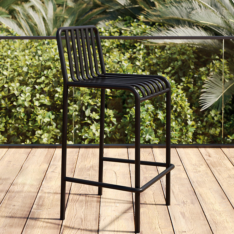 Sleek Modern Minimalist Rectangular Skeleton Iron Outdoor Bar Stool, Armless for Garden