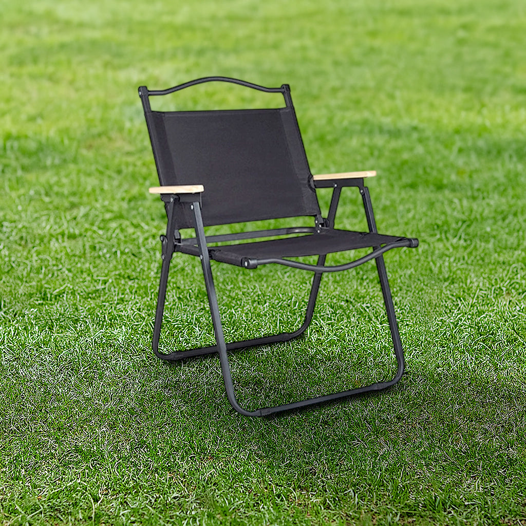 Modern Minimalist Rectangle Folding Outdoor Chair – Carbon Steel & Aluminum Alloy Frame, Beech Wood Armrests, Oxford Fabric Seat, PET Backrest, Portable & Detachable for Garden and Camping