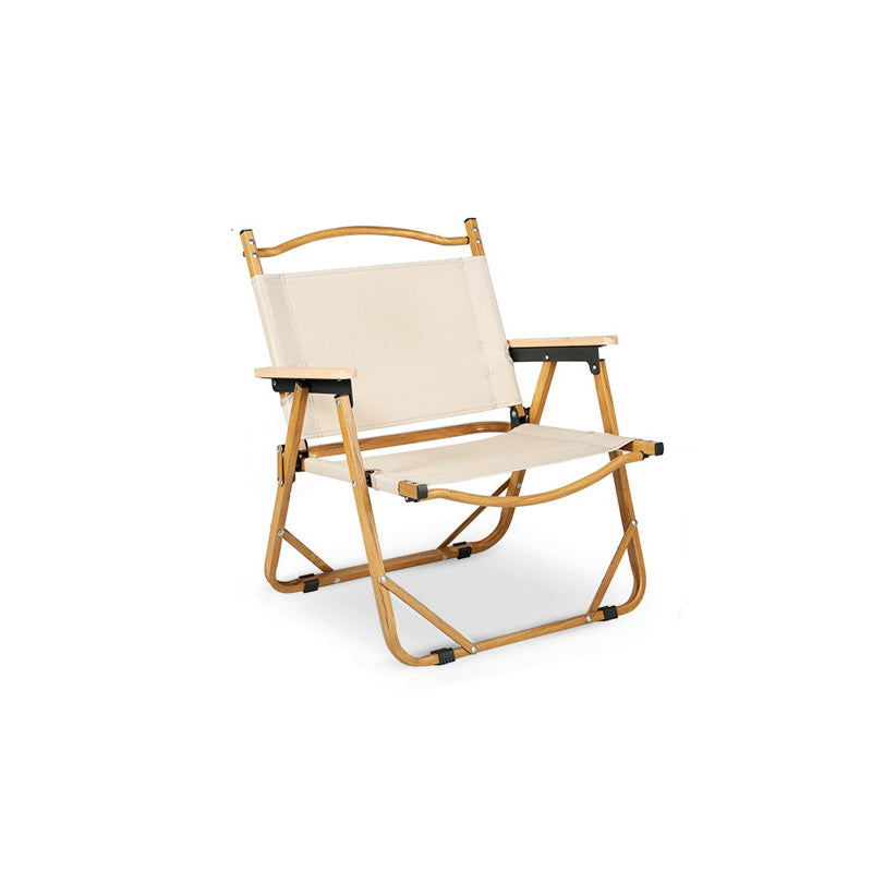 Modern Minimalist Rectangle Folding Outdoor Chair – Carbon Steel & Aluminum Alloy Frame, Beech Wood Armrests, Oxford Fabric Seat, PET Backrest, Portable & Detachable for Garden and Camping