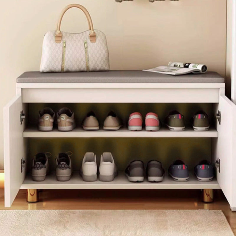Nordic Contemporary Rectangular MDF Faux Leather Cushioned Sponge Shoe Bench – Backless, Armless Hallway Stool