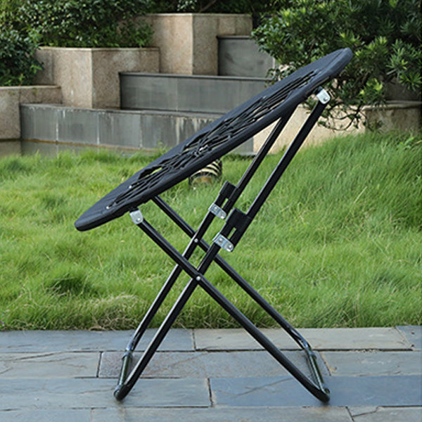 Modern Minimalist Foldable Round Iron Alloy Frame Camping Chair with Nylon Rope Weave – Portable Armless Garden Chair