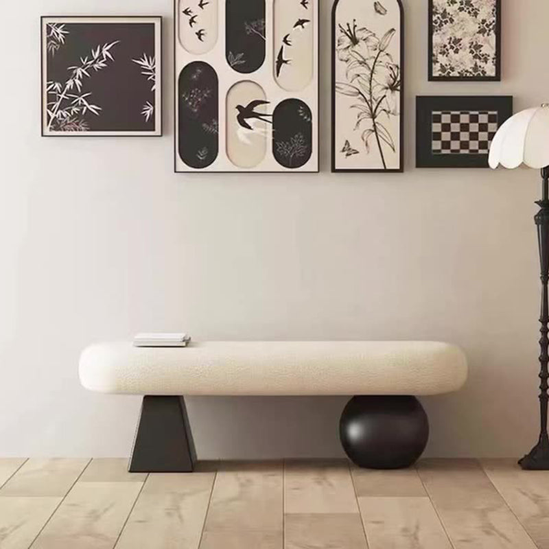 Contemporary Nordic Oval Solid-Wood Bench with Lambswool Cushioned Sponge – Backless, Armless Entryway Seating