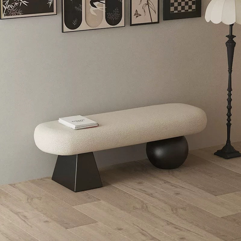 Contemporary Nordic Oval Solid-Wood Bench with Lambswool Cushioned Sponge – Backless, Armless Entryway Seating
