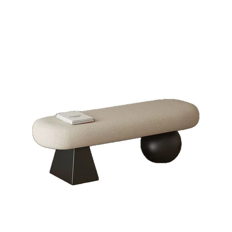 Contemporary Nordic Oval Solid-Wood Bench with Lambswool Cushioned Sponge – Backless, Armless Entryway Seating