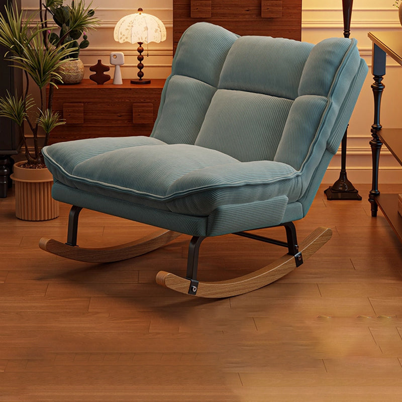 Nordic Contemporary Rectangular Rubberwood Rocking Chair with Iron Frame, Corduroy Upholstery and Plush Sponge Cushion, Detachable Backrest, Armless for Bedroom
