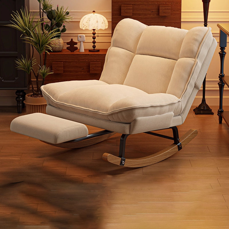 Nordic Contemporary Rectangular Rubberwood Rocking Chair with Iron Frame, Corduroy Upholstery and Plush Sponge Cushion, Detachable Backrest, Armless for Bedroom