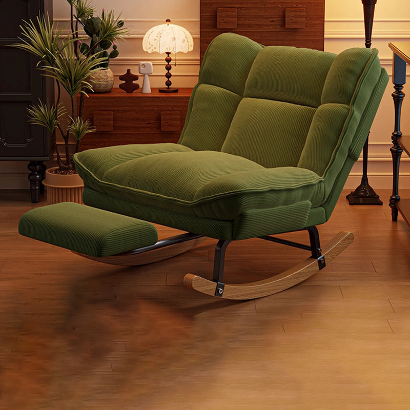 Nordic Contemporary Rectangular Rubberwood Rocking Chair with Iron Frame, Corduroy Upholstery and Plush Sponge Cushion, Detachable Backrest, Armless for Bedroom