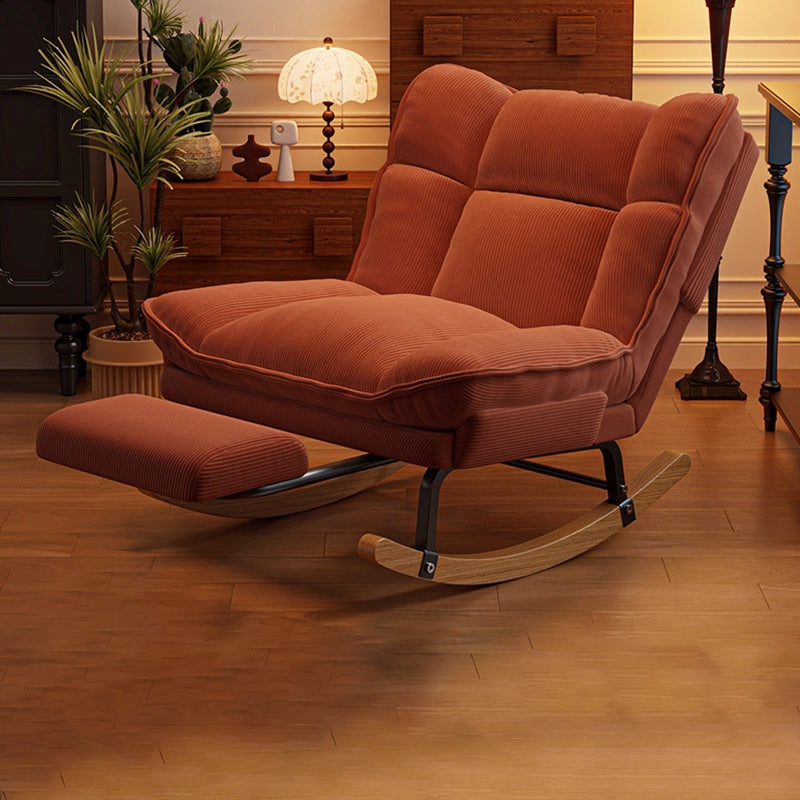 Nordic Contemporary Rectangular Rubberwood Rocking Chair with Iron Frame, Corduroy Upholstery and Plush Sponge Cushion, Detachable Backrest, Armless for Bedroom