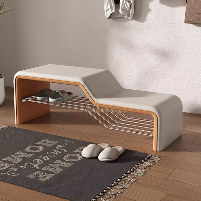 Modern Minimalist Armless Shoe Bench — Rectangular Carbon Steel Frame with Sponge Cushioned Faux Leather Upholstery for Entryways