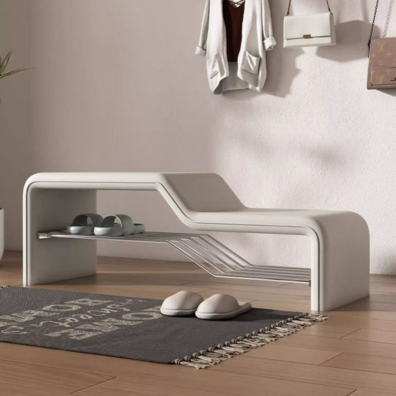 Modern Minimalist Armless Shoe Bench — Rectangular Carbon Steel Frame with Sponge Cushioned Faux Leather Upholstery for Entryways