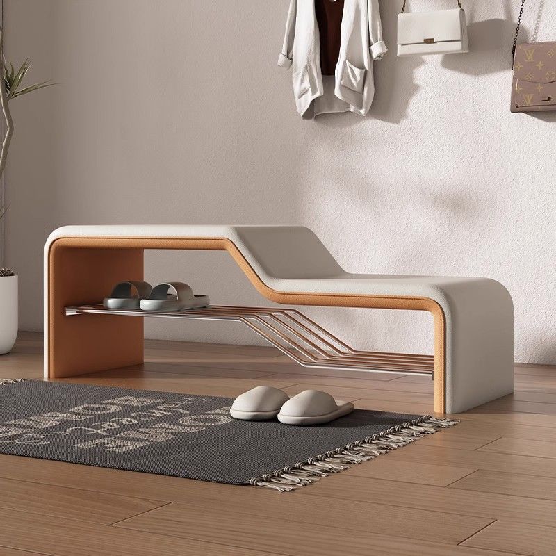 Modern Minimalist Armless Shoe Bench — Rectangular Carbon Steel Frame with Sponge Cushioned Faux Leather Upholstery for Entryways