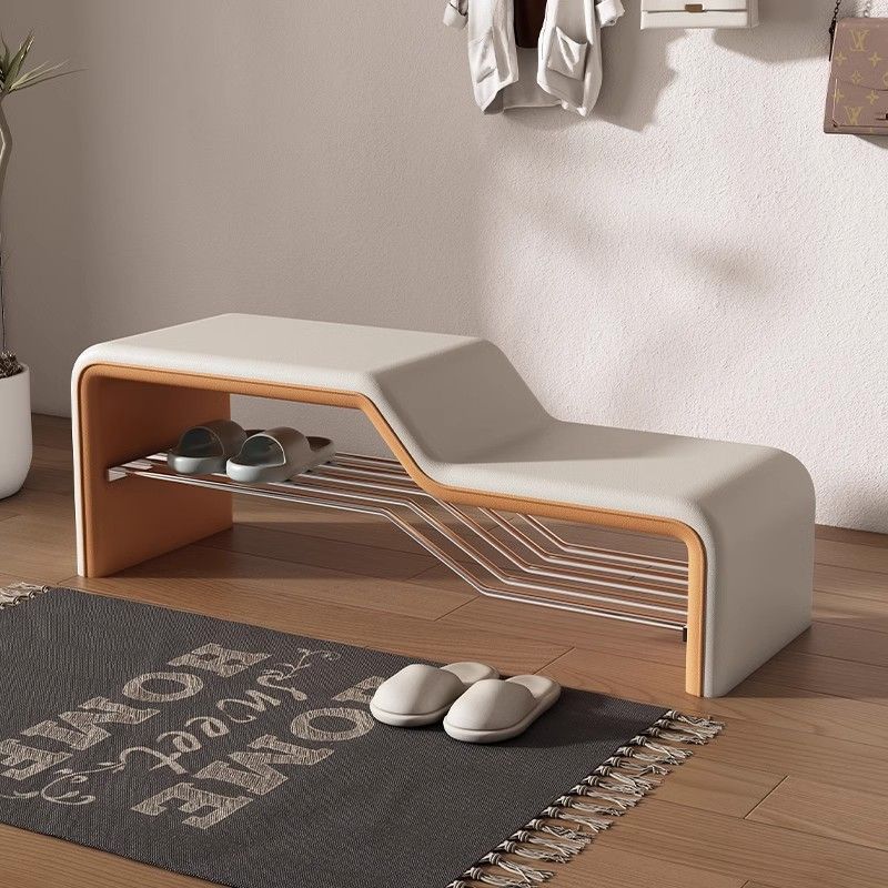 Modern Minimalist Armless Shoe Bench — Rectangular Carbon Steel Frame with Sponge Cushioned Faux Leather Upholstery for Entryways