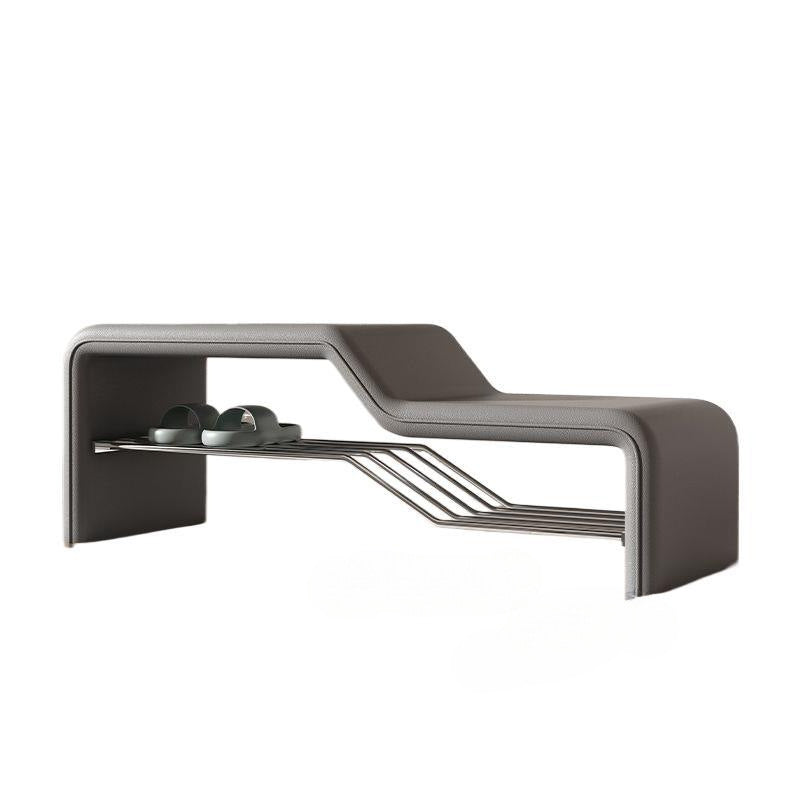 Modern Minimalist Armless Shoe Bench — Rectangular Carbon Steel Frame with Sponge Cushioned Faux Leather Upholstery for Entryways