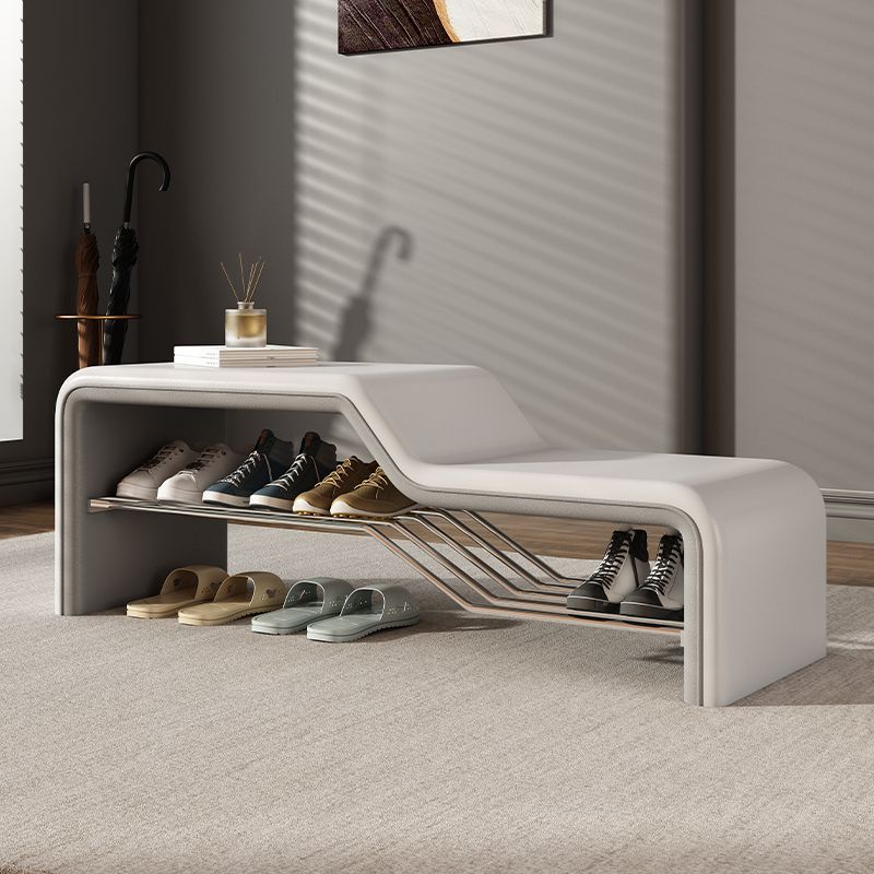 Modern Minimalist Armless Shoe Bench — Rectangular Carbon Steel Frame with Sponge Cushioned Faux Leather Upholstery for Entryways