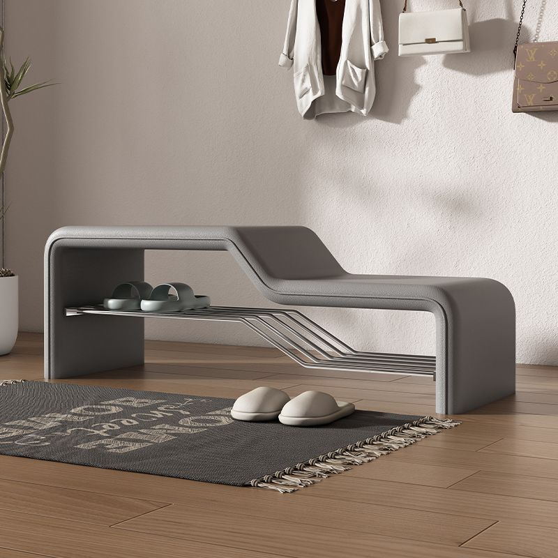Modern Minimalist Armless Shoe Bench — Rectangular Carbon Steel Frame with Sponge Cushioned Faux Leather Upholstery for Entryways