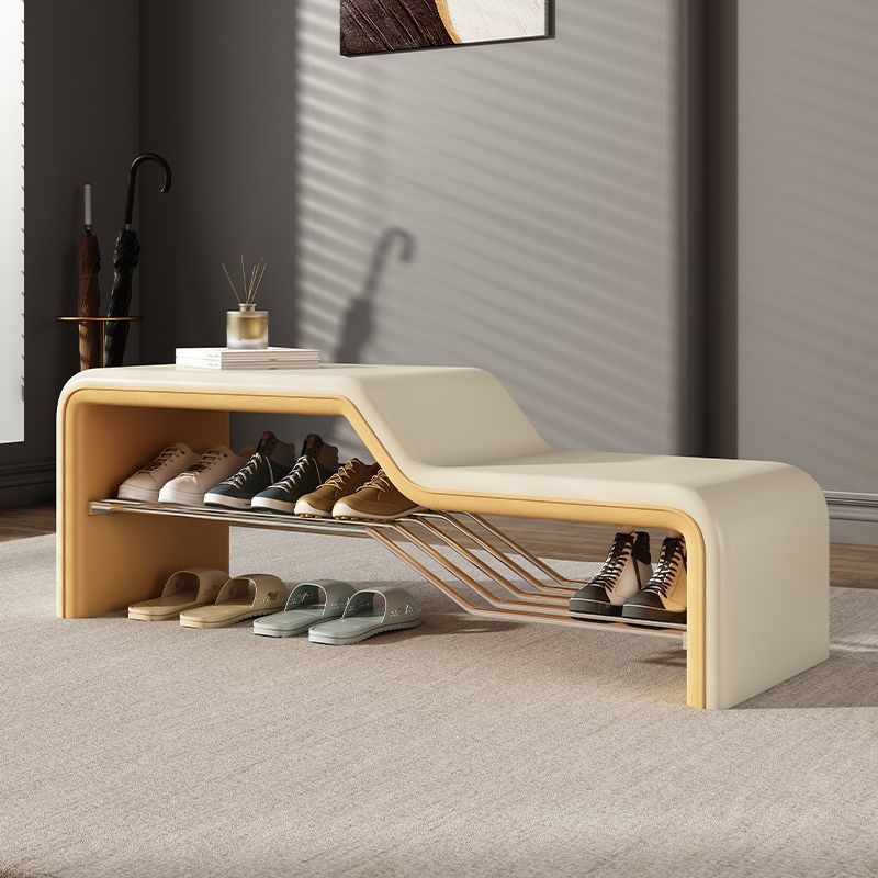 Modern Minimalist Armless Shoe Bench — Rectangular Carbon Steel Frame with Sponge Cushioned Faux Leather Upholstery for Entryways