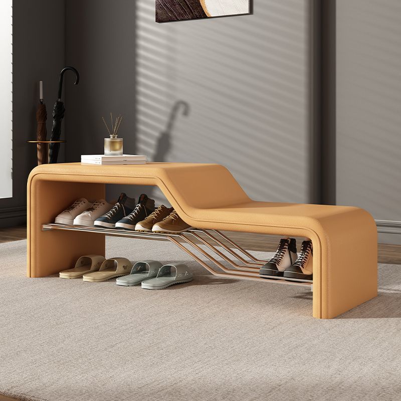 Modern Minimalist Armless Shoe Bench — Rectangular Carbon Steel Frame with Sponge Cushioned Faux Leather Upholstery for Entryways