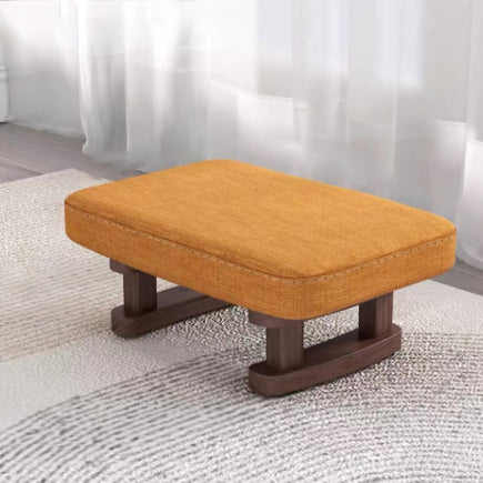 Contemporary Scandinavian Wooden Stool with Fabric Cushion — Rectangular Low Entryway Seat
