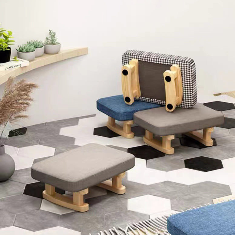 Contemporary Scandinavian Wooden Stool with Fabric Cushion — Rectangular Low Entryway Seat