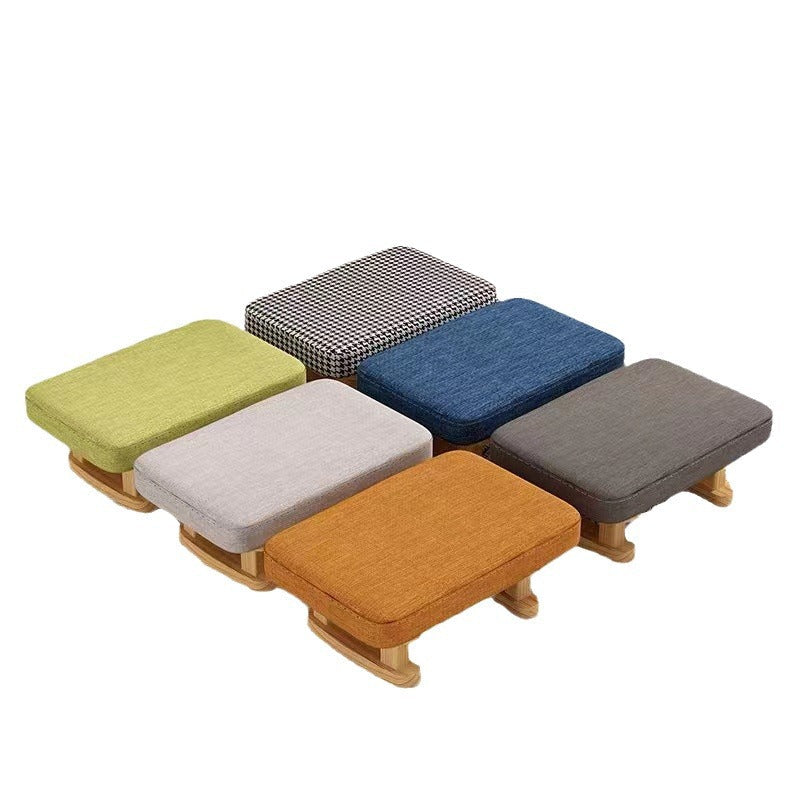 Contemporary Scandinavian Wooden Stool with Fabric Cushion — Rectangular Low Entryway Seat